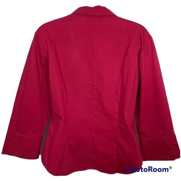 EXPRESS Stretch Red Lace-Up Front 3/4 Sleeve Blouse EUC SIZE 11/12 (M/L) - Picture 5 of 6
